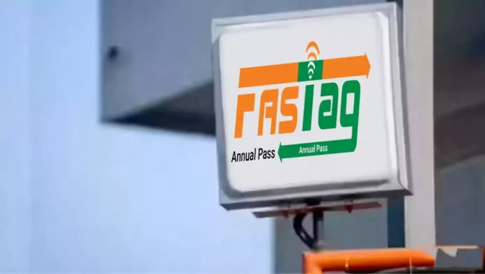 FASTag Annual Pass price update showing toll collection system and FASTag sticker on car windshield.